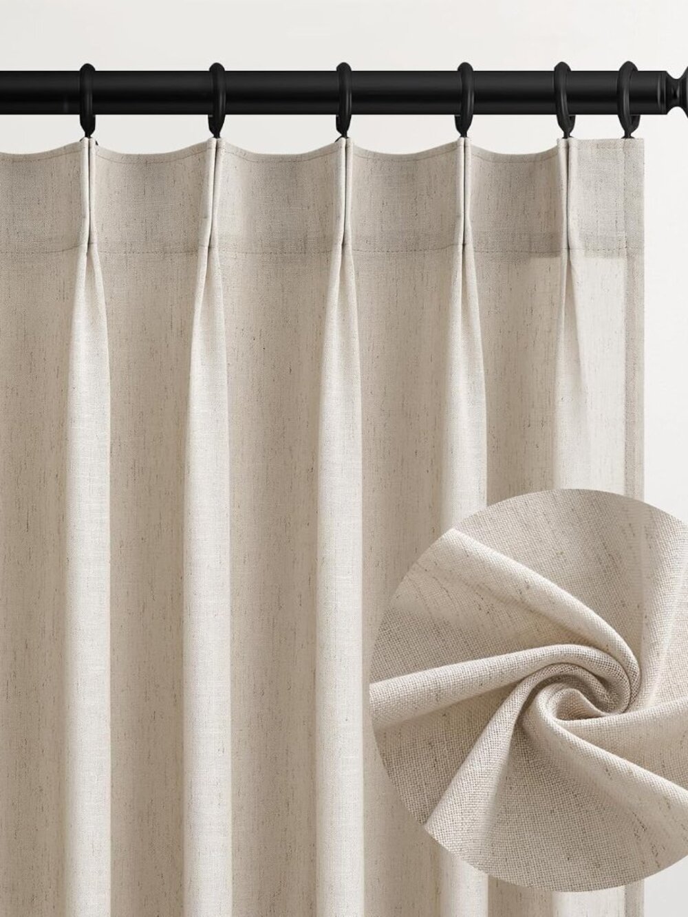 Oatmeal Beige Pinch Pleated Curtains 84 Inches Long for Living Room 2 Panels Set